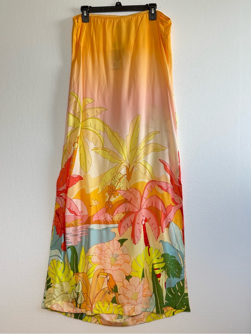 Farm Rio Tropical Paradise Sunset Strapless Maxi Cover Up Dress Yellow Size M - Picture 4 of 15